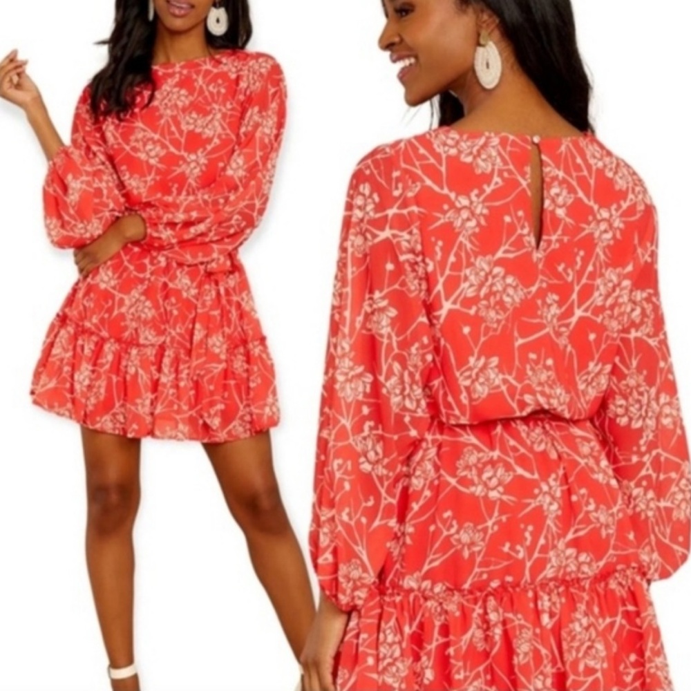 Flying Tomato Red Floral Long Sleeve Dress